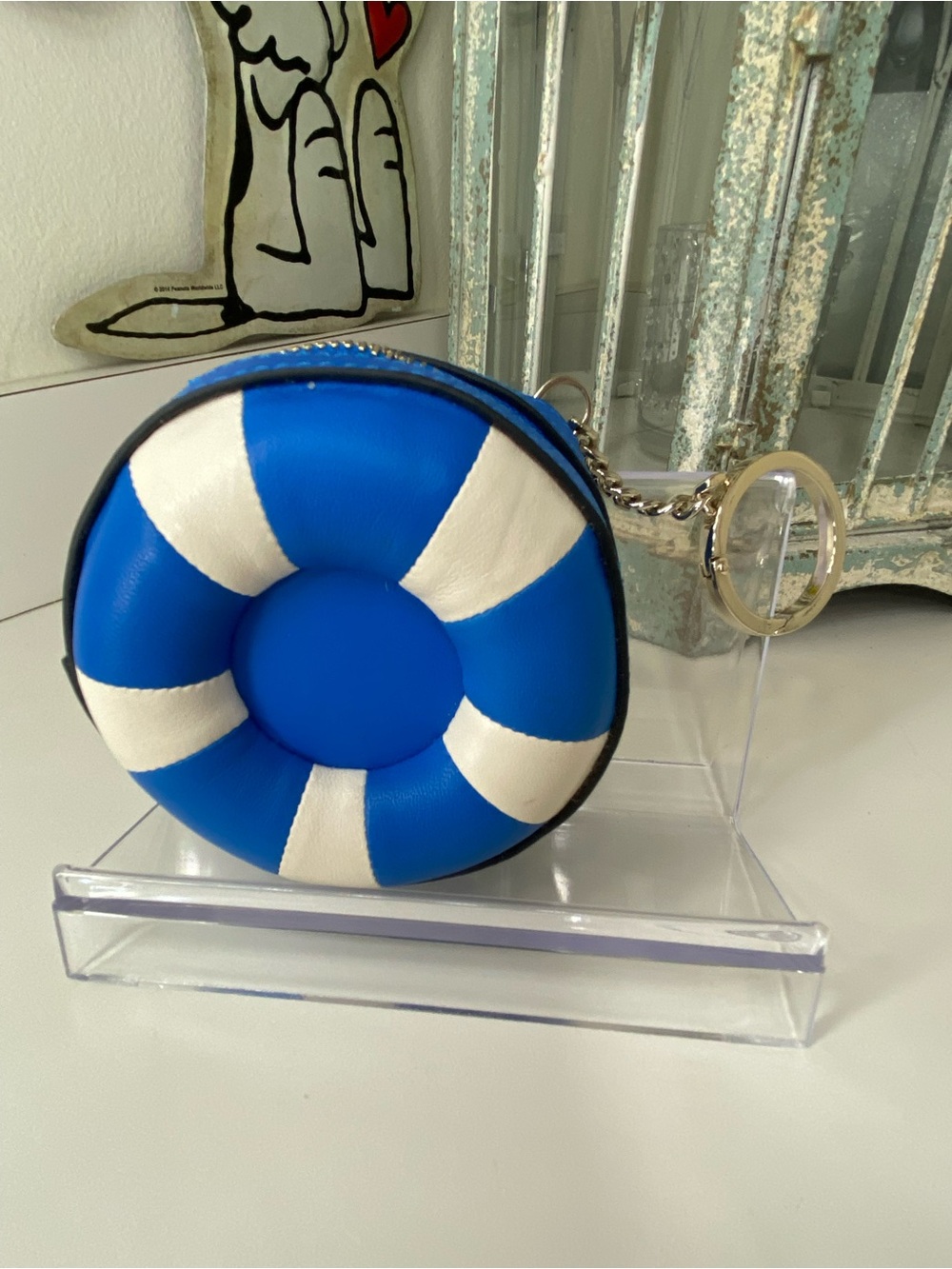kate spade Blue and White Lifesaver Key Ring Coin Purse